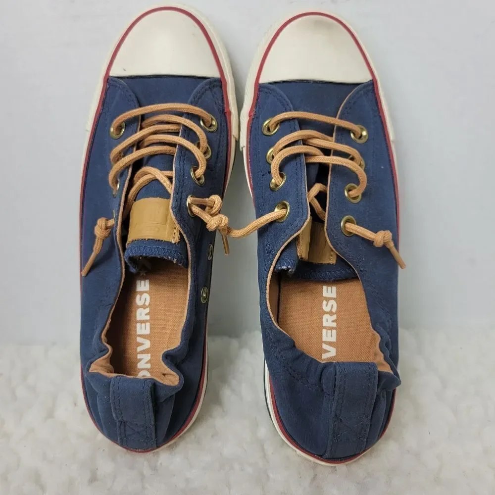 Converse Shoreline Women's Size 7 Shoes Navy Blue Leather Laces Slip On Sneakers
